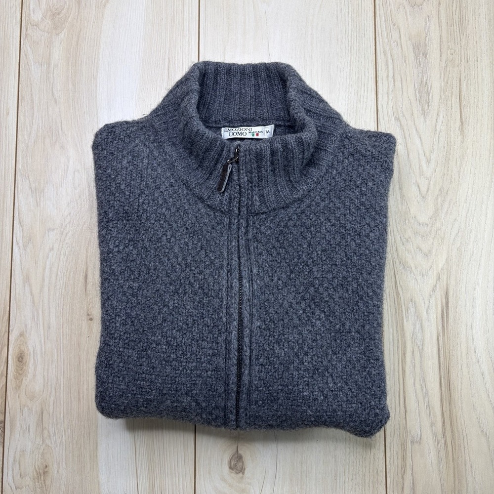 Emozioni Uomo Men's Full-Zip Cardigan Sweater Gray Size Medium Wool Italy